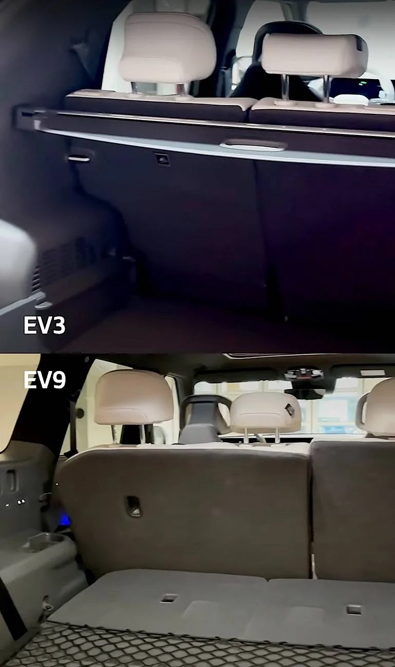 Kia EV3 EV3 vs. EV9 comparison side by side photos cargo area space EV3 vs. EV9 comparison side by side photos pics 10