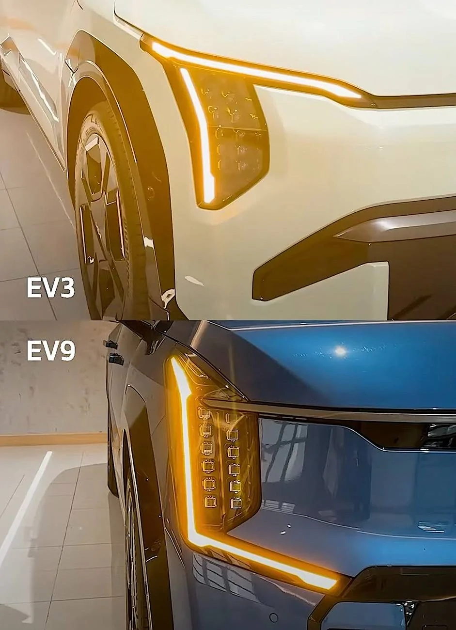 Kia EV3 EV3 vs. EV9 comparison side by side photos headlights drl turn signal EV3 vs. EV9 comparison side by side photos pics 8